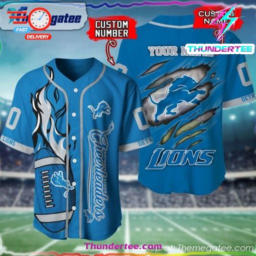 Detroit Lions Scartch Design All Over Printed Baseball Jersey Style Shirt