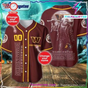 Washington Commanders Jason Voorhees Design All Over Printed Baseball Jersey Style Shirt 1