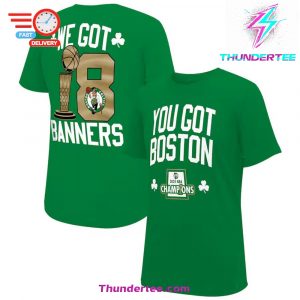 Boston Celtics 2024 NBA Finals Champions 18 Banners TShirt Kelly Green