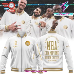 WhiteGold Boston Celtics 2024 NBA Finals Champions Banner Collection Authentic Showtime Jacket 1