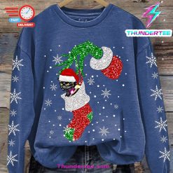 WomenS Christmas Funny Cat Snowflake Print Sweatshirt