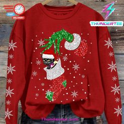 Women’S Christmas Funny Cat Snowflake Print Sweatshirt