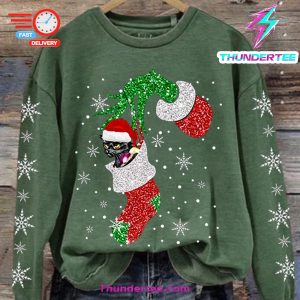 WomenS Christmas Funny Cat Snowflake Print Sweatshirt