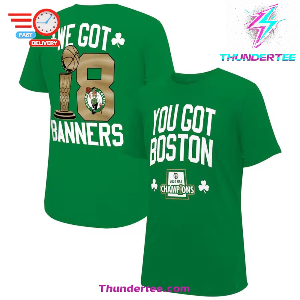 Boston Celtics 2024 NBA Finals Champions 18 Banners T-Shirt – Kelly Green