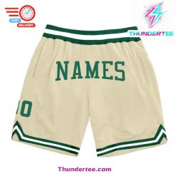 Men’s Custom Cream Kelly Green-White Authentic Throwback Basketball Shorts