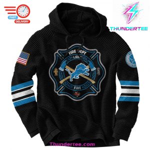 Unisexs Detroit Lions x 2024 Firefighter Appreciation Night Premium Limited Pullover Waffle Hoodie 2