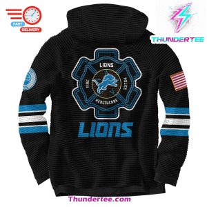 Unisexs Detroit Lions x 2024 Firefighter Appreciation Night Premium Limited Pullover Waffle Hoodie 3