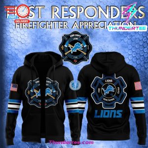 Unisexs Detroit Lions x 2024 Firefighter Appreciation Night Premium Limited Pullover Zip Hoodie 1